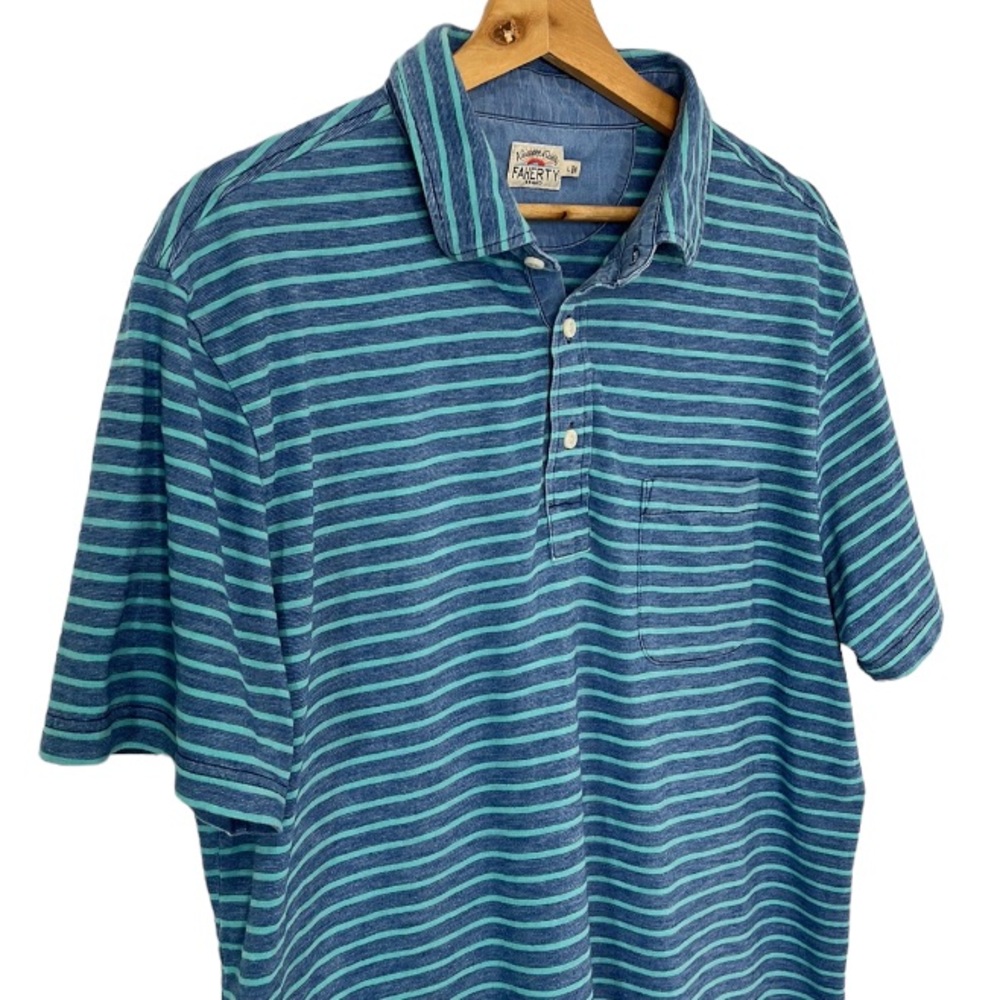 Faherty Blue and Teal Striped Polo Shirt